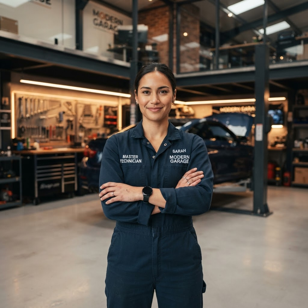 En mekaniker på Nordvik Auto i verkstaden